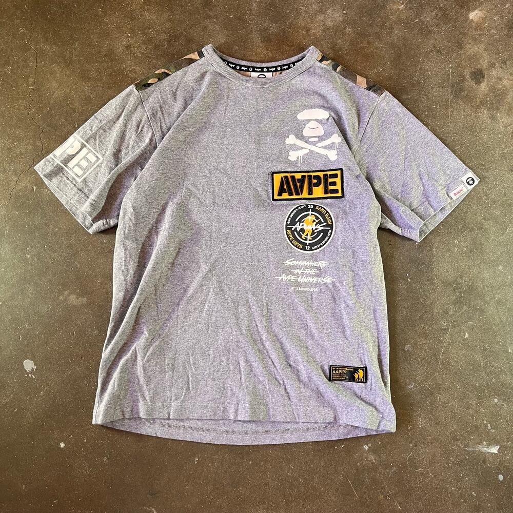 Men’s Aape 2012 UNVS camo/gray patch designer t-shirt size small no flaws